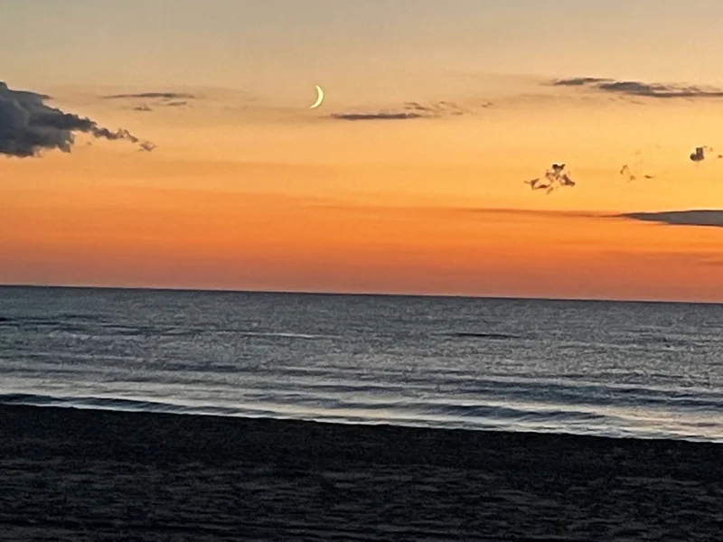 Mondsichel über dem Meer auf Sylt – Headerbild für das Yoga-Seminar 2027